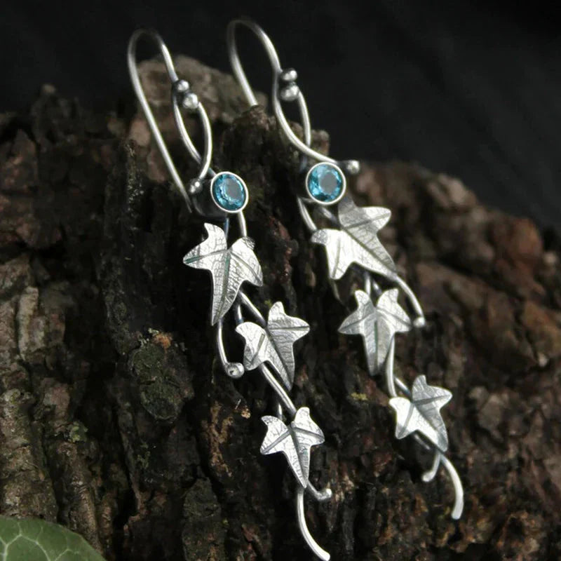 Antique Leaf Elf Earrings | White Gold